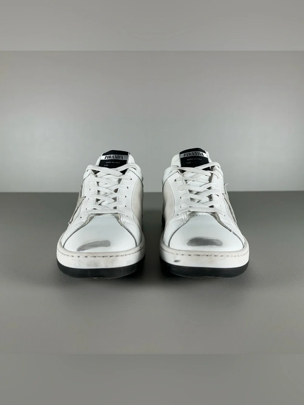 PIRANHA Made In Italy Distressed White Leather Suede Star Sneakers
